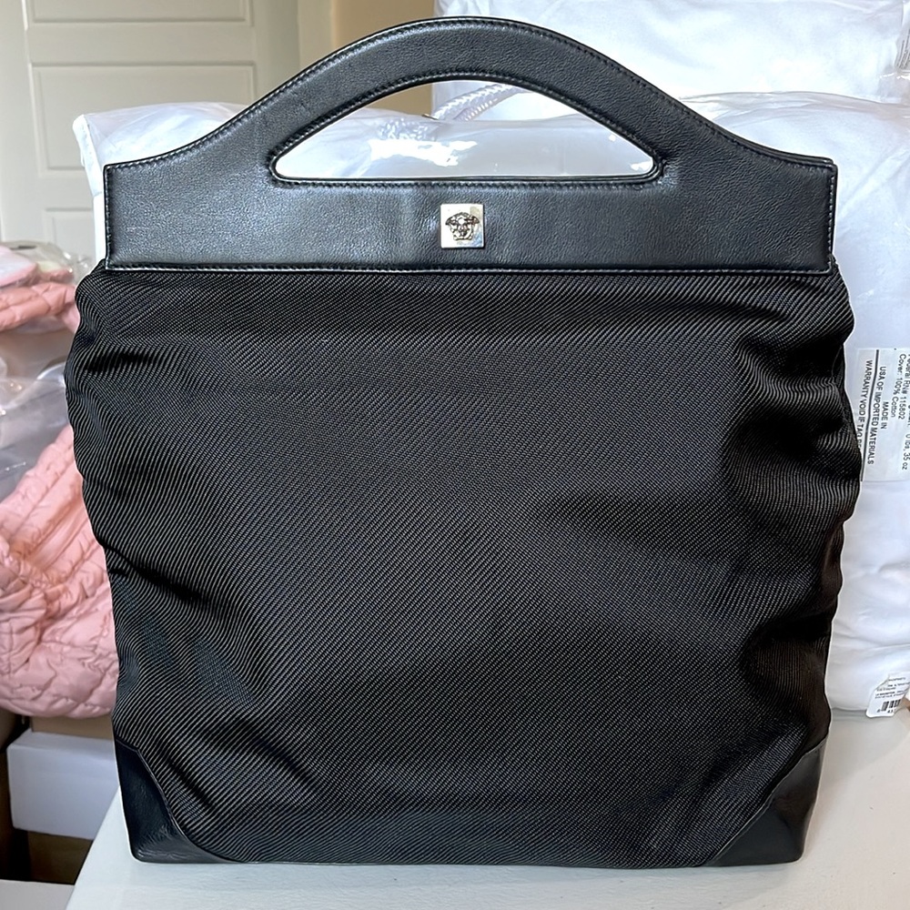 Gianni Versace Couture Black Collapsible Top Handle Shopper Tote